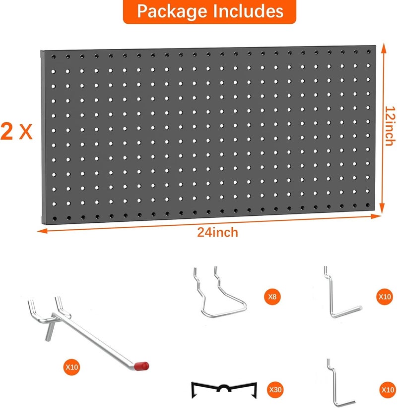 TORACK Metal Pegboard Wall Organizer 24" x 24" or 12" x 48", 70 PCS Tools Storage Pegboard for Garage Tool Organizer Peg Board with Pegboard Hooks for Workbench(Black) - Image 4